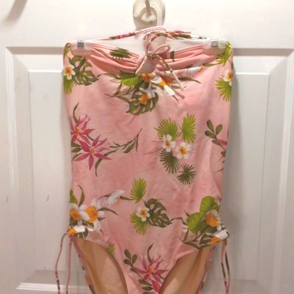 Spiegel Swim One Piece Pale Pink Floral W/ Adjustable legs. Size 14 - Picture 1 of 9